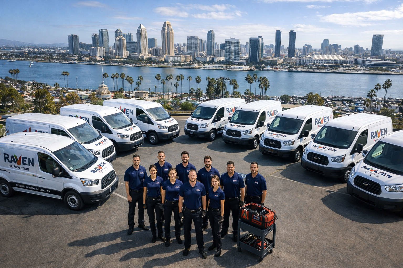 Raven Fire Protection fire sprinkler service fleet and technicians San Diego County California fire protection contractor vehicles